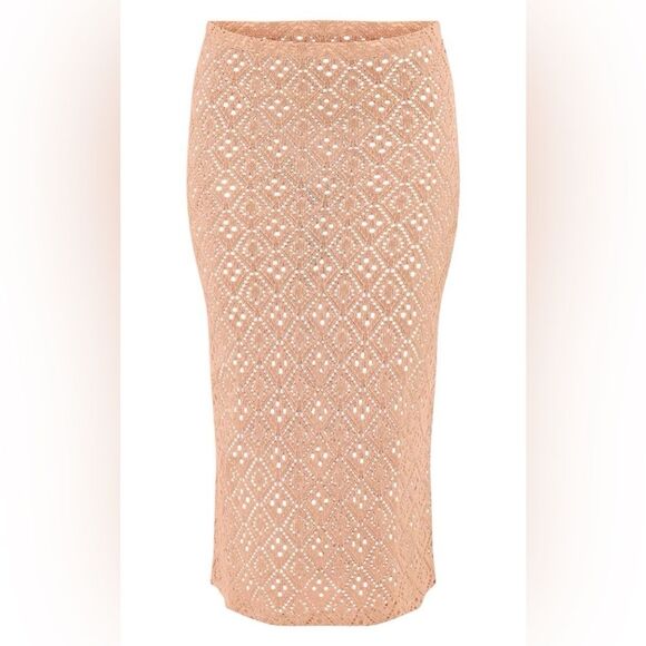 Prettylittlething Taupe Textured Rib Low Rise Midaxi Skirt Size UK 10 US 6 NEW - Picture 4 of 11